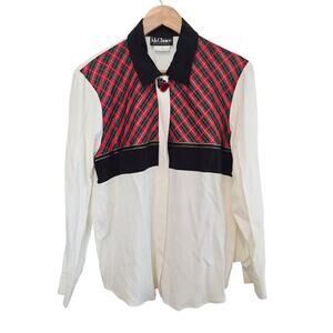 Vintage Christmas Blouse Women Small Red Plaid 90s Button Holiday Glam Preppy